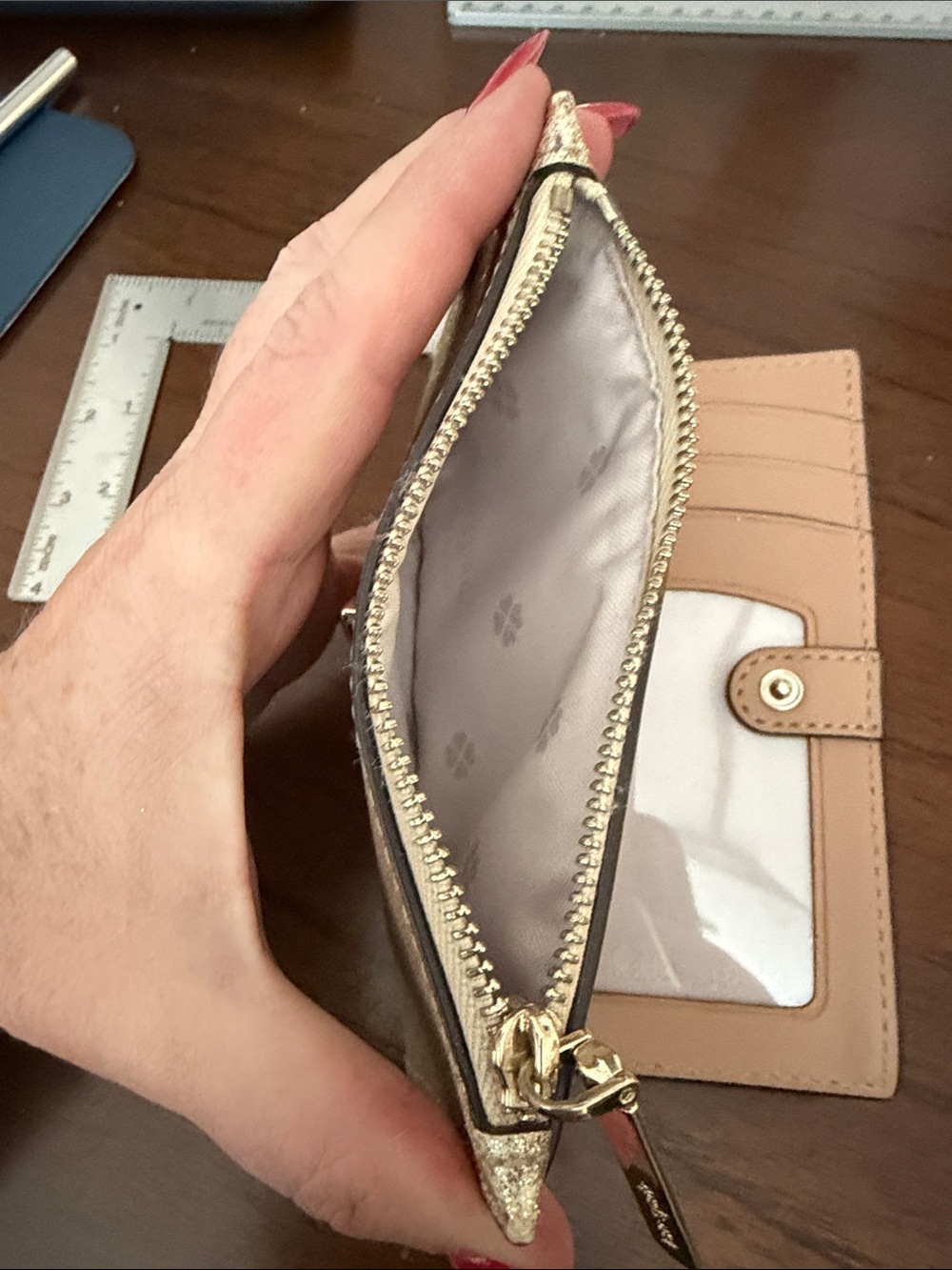 kate spade Gold Glitter Zip Card Wallet - Picture 5 of 5